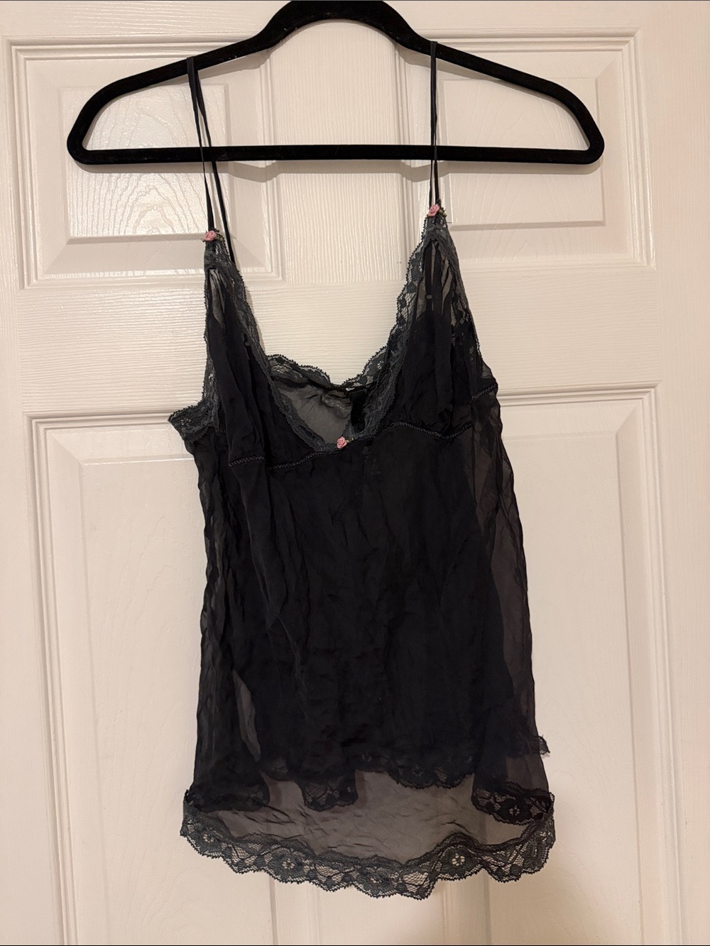 SKIMS Black Sheer Lace-Trim Slip Camisole
